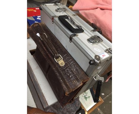 1930s leather briefcase  and aluminium etc camera equip case 