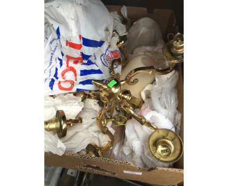 Box of brass ceiling light fittings 
