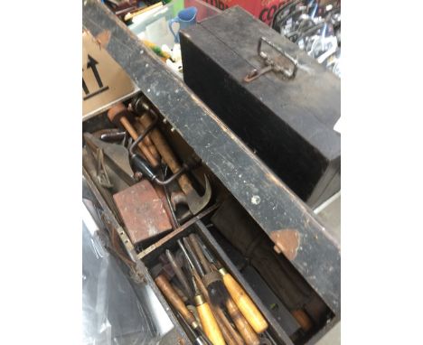 2 wooden boxes containing tools 