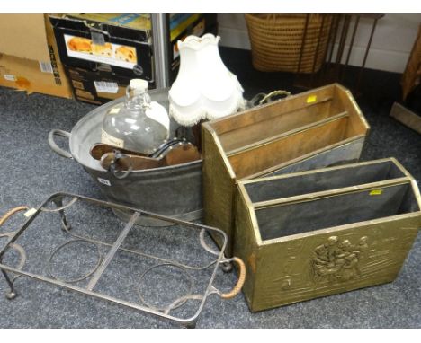 A pair of brass magazine stands, vintage oval basin, glass bottle ETC Condition Report: please request*  *Condition is not st