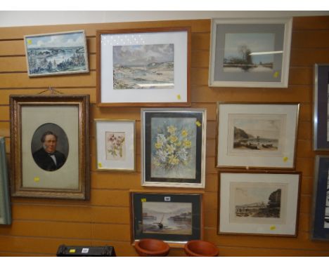 Parcel of framed watercolours including head &amp; shoulders portrait of a Victorian gentleman Condition Report: please reque