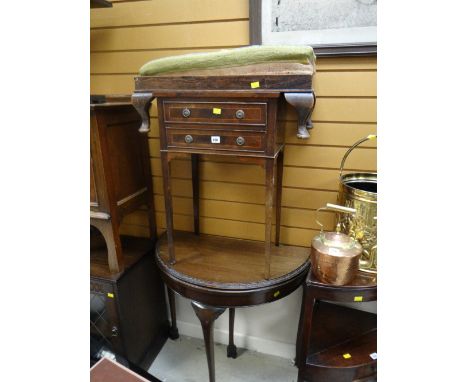 A vintage inlaid table, foot stool &amp; a half moon table Condition Report: please request*  *Condition is not stated in thi