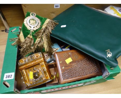 A parcel of mixed items including vintage toy gun, an Ancient Order of the Foresters apron, cribbage board ETC Condition Repo