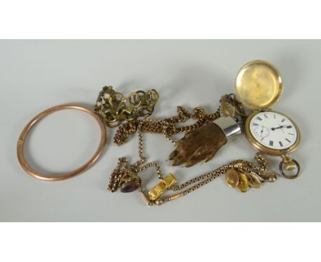 A parcel of mixed jewellery including 9ct rose gold bangle, pocket watch ETC Condition Report: please request*  *Condition is