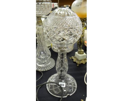 A cut glass mushroom shaped oil lamp Condition Report: please request*  *Condition is not stated in this type of auction with