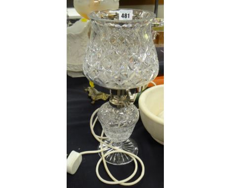 A fine quality cut glass &amp; chromed oil lamp of shaped form on a spreading foot Condition Report: please request*  *Condit