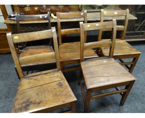 Set of four nineteenth century oak ladder back farmhouse kitchen chairs together with another similar (5) Condition Report: p