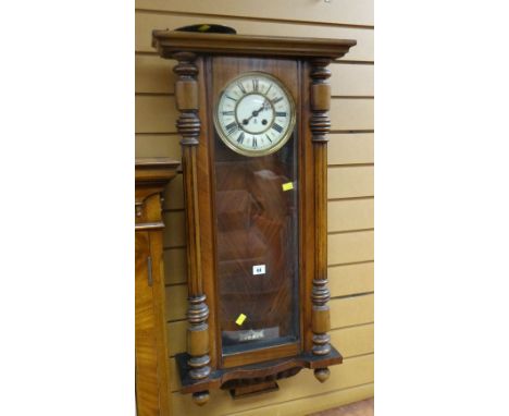 Mahogany two train Vienna-type wall clock, possibly Gustav Becker with GB anchor motif within Roman numeral chapter ring, wit