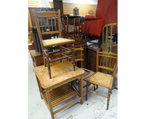 A good mid-century two-tier square table &amp; three vintage chairs Condition Report: please request*  *Condition is not stat