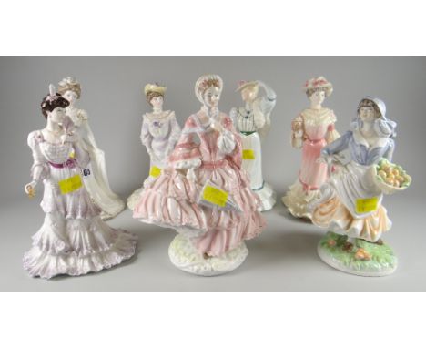 Five Coalport figurines &amp; two Royal Worcester similar Condition Report: please request*  *Condition is not stated in this