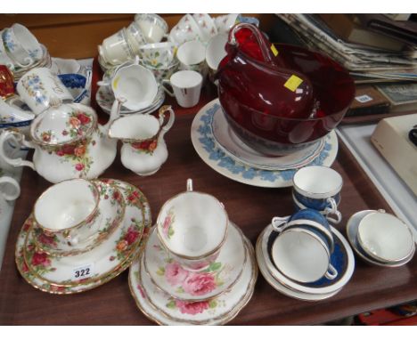 A parcel of mixed teaware including Royal Albert 'Old Country Roses', ruby glassware ETC Condition Report: please request*  *