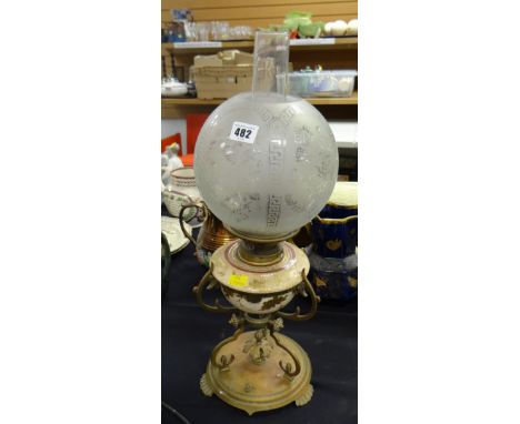 A brass &amp; pottery antique oil lamp Condition Report: please request*  *Condition is not stated in this type of auction wi