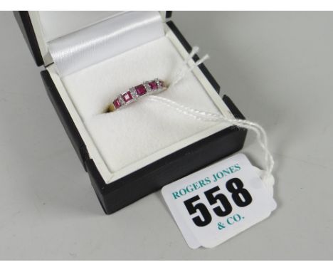 9ct gold ruby &amp; diamond chip dress ring in box, 2.3grams approx, size L/M Condition Report: please request*  *Condition i