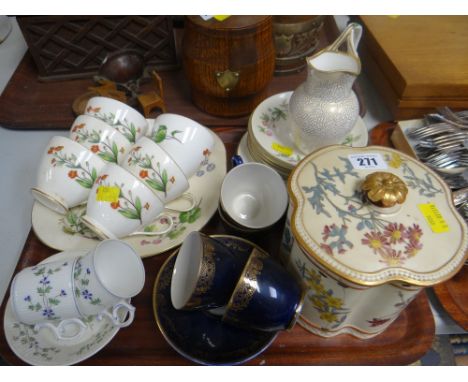 A Royal Worcester blush ivory biscuit barrel &amp; a parcel of bone china teaware ETC Condition Report: please request*  *Con