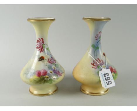 A pair of Locke & Co. Worcester vases hand painted with bees & flowers, both signed Lewis, printed marks to base Condition Re