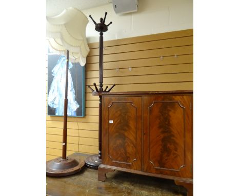 Twentieth century standard lamp on circular base together with mid-twentieth century coat stand &amp; reproduction mahogany f