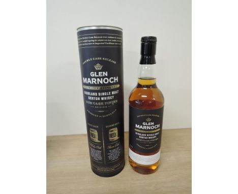 A bottle of Glen Marnoch Highland Single Malt Scotch Whisky, Double Cask Release, Rum Cask Finish, Limited Reserve, 40% vol, 