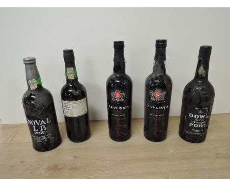 Five bottles of Port, Dow's 1970 Vintage, no strength or capacity stated, seepage seen, Noval LB Port, 75cl, no strength stat