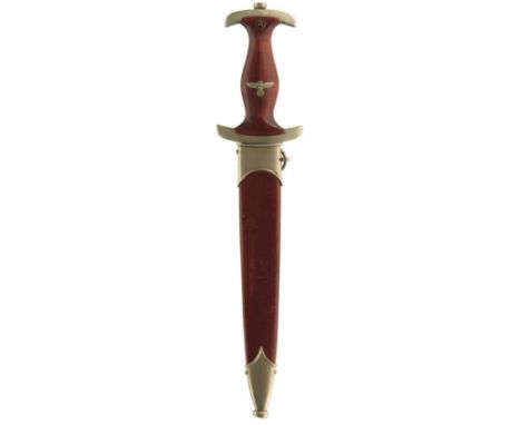 A THIRD REICH SA DAGGER, 21.5cm flattened diamond section blade by Anton Wingen, etched motto, characteristic alloy mounted H