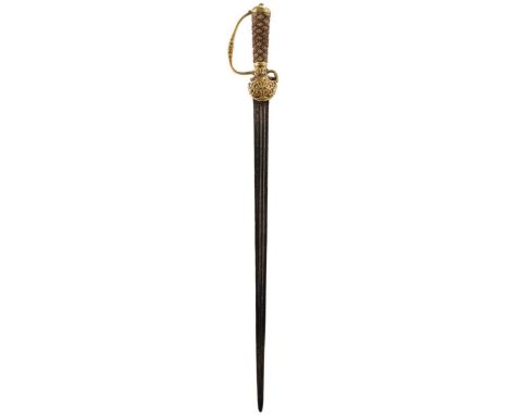 AN 18TH CENTURY NORTH EUROPEAN HUNTING HANGER, 54.5cm triple fullered blade incised ANDRIA FERARA, characteristic brass hilt 