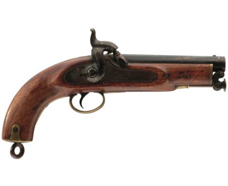 A 25-BORE PERCUSSION COAST GUARD PISTOL, 6inch sighted barrel, border engraved lock stamped 1855 over TOWER and with a crown 