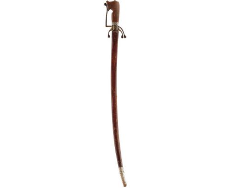 A GOOD 18TH CENTURY RHINOCEROS HILTED NIMCHA, 82.5cm curved European blade etched with an inscription to either side NO ME EN