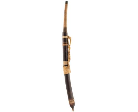 A 19TH CENTURY BURMESE DHA, 59.5cm curved blade sparsely incised with geometric designs, characteristic reed bound hilt, cont