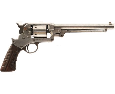 A .44 CALIBRE SIX-SHOT PERCUSSION STARR MODEL 1863 ARMY REVOLVER, 8inch sighted barrel, plain cylinder, the frame with manufa