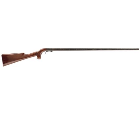 A 28-BORE PERCUSSION WALKING STICK SPORTING GUN AND SHOULDER STOCK, 28.5inch sighted barrel retaining traces of original blac