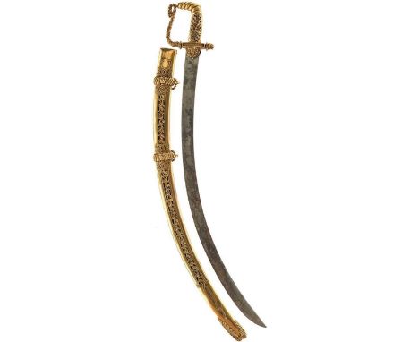 AN ORNATE GEORGIAN PRESENTATION SWORD TO CAPTAIN GEORGE SILVERTOP OF THE BYWELL YEOMANRY BY PROSSER, 80.5cm curved blade etch