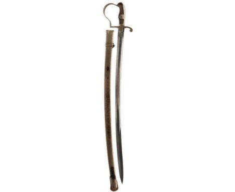 A LATE 19TH CENTURY IMPERIAL GERMAN CAVALRY OFFICER'S SWORD, 84cm blade etched with scrolling foliage and stands of arms and 