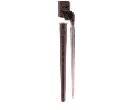 A SCARCE NO.4 MK I CRUCIFORM BAYONET, 20cm fluted spike blade with sprung socket, contained in its steel scabbard.