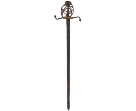 A 16TH CENTURY GERMAN BACKSWORD, 74cm blade, double edge from the midpoint to the tip, characteristic hilt composed of two so