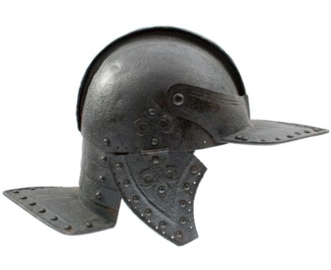 A 19TH CENTURY COPY OF A NORTH EUROPEAN ZISCHAGGE OR LOBSTER TAILED HELMET, two piece skull with shallow turned comb and inci