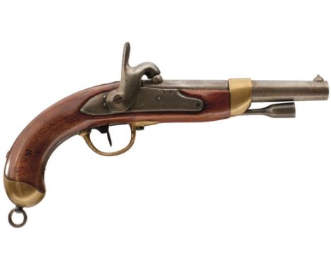 A .700 CALIBRE FRENCH MODEL 1822 PERCUSSION SERVICE PISTOL, 7.75inch sighted barrel, bevelled lock converted from flintlock a