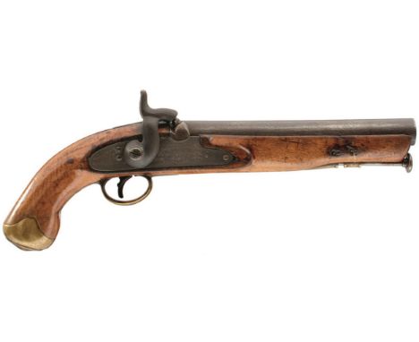 A 10-BORE PERCUSSION TRADE LIGHT DRAGOON PISTOL, 9inch heavy gauge barrel, border engraved lock stamped with a crown and TOWE