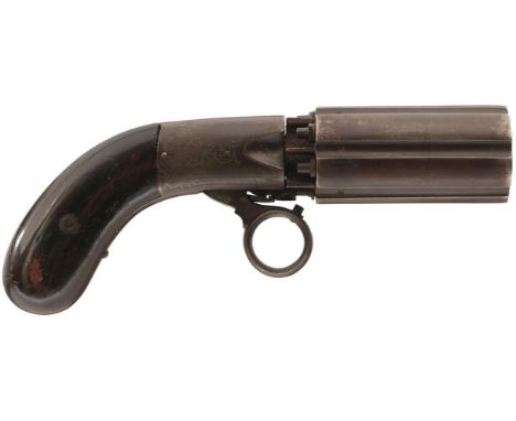 AN 80-BORE SIX-SHOT COOPER'S PATENT PEPPERBOX REVOLVER, 3.5inch fluted barrels, border and scroll engraved signed rounded act
