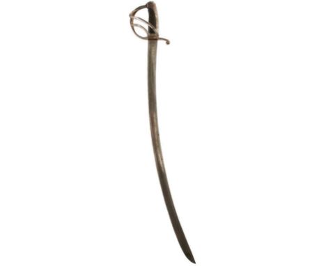 A RUSSIAN CAVALRY TROOPER'S SWORD, 85.5cm curved blade with various Ordnance stamps and dated 1823 on the back edge, regulati