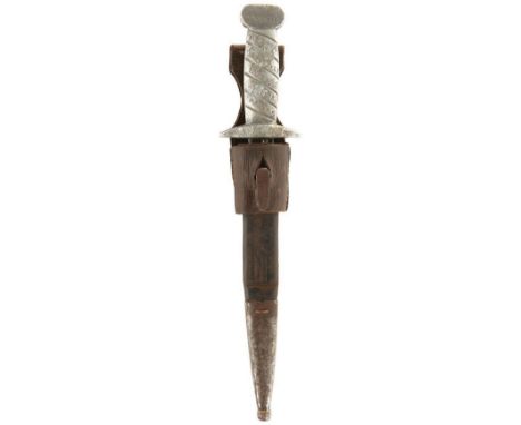 A FIRST WAR PERIOD TRENCH KNIFE, 17cm blade with raised medial ridge, constructed from a Prussian bayonet tip, cast alloy hil