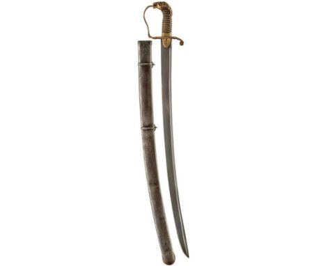 OF WATERLOO AND KING'S GERMAN LEGION INTEREST - AN ENGLISH OFFICER'S HORSE'S HEAD POMMEL SWORD, 75.5cm pipe backed blade, gil