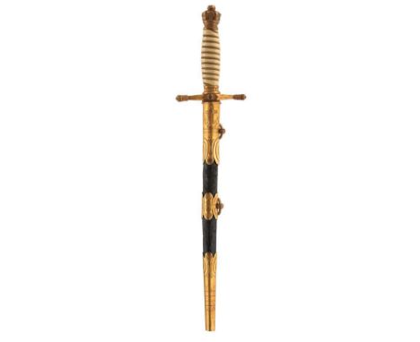 AN EARLY 20TH CENTURY RUSSIAN (?) NAVAL DIRK, 24.5cm cruciform section tapering blade, Imperial German style gilt hilt with w