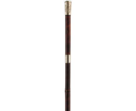 A KING'S OWN SCOTTISH BORDERERS SWORDSTICK, 57cm square section blade mounted in its stained bamboo sheath with regimental wh