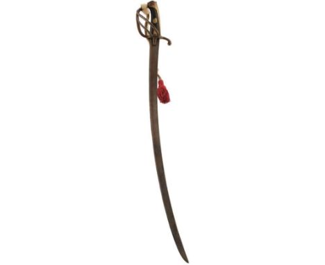 A RUSSIAN CAVALRY TROOPER'S SWORD, 88cm curved blade with various Ordnance stamps and dated 1837 on the back edge, regulation