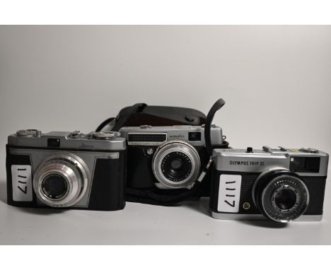 Three vintage camera to include lloca rapid camera, olympus trip 35, minolta-p&nbsp;