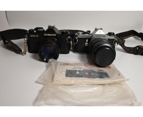 Two cameras to include pentax MLE with manual and chinon CM-4 