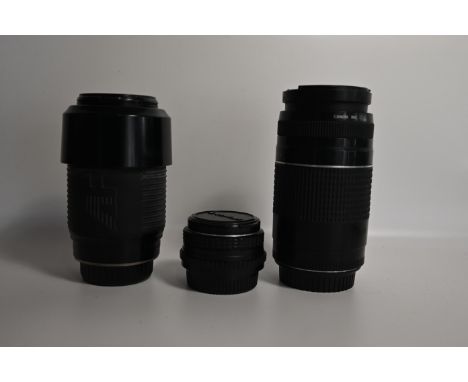 Three lenses to include Vitacon 70-210mm, SMC Pentax-m 1:1.7 50mm, Canon lens 75-300mm