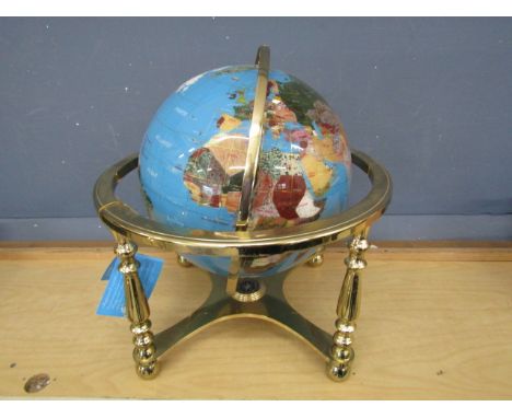 Semi precious gemstone globe with brass stand and compass&nbsp;