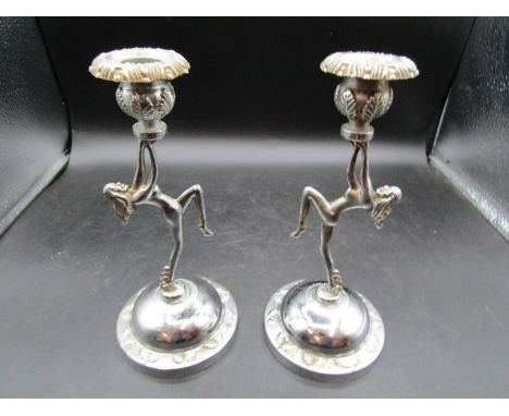 Pair of chrome Art Deco candlesticks&nbsp;