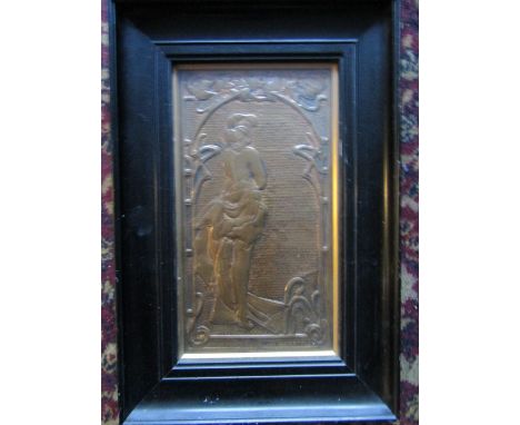 Art nouveau relief brass plaque in lacquered frame 27x40cm