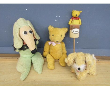 Vintage Teddy Bear and 3 other soft toys to include Womble&nbsp;